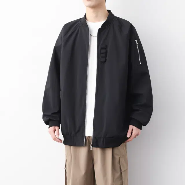 洋气先生 美式复古高街潮牌可二开棒球服设计拉链纯色长袖舒适保暖防风日常户外通勤徒步无性别主义简约百搭工装外套夹克 男女同款