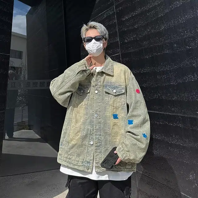 洋气先生 美式复古百搭简约小众时尚高级感日常基础休闲宽松防风保暖城市机能风水洗做旧提花满印氛围感户外通勤夹克 男女同款