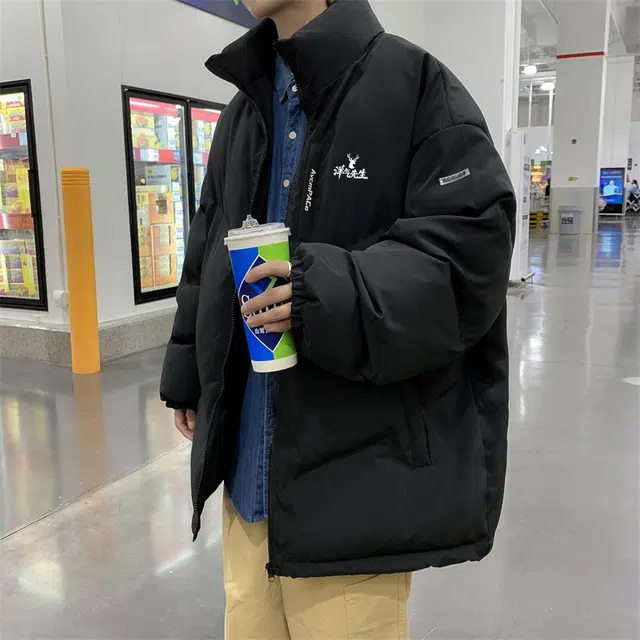洋气先生 美式复古潮牌高街纯色慵懒无性别主义宽松舒适保暖立领开衫拉链日常通勤户外防风休闲简约时尚潮流百搭上衣外套棉服 男女同款