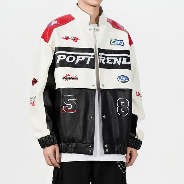 洋气先生 秋冬季潮牌机车服多种印花撞色设计拉链立领高级感长袖舒适保暖防风日常户外通勤骑行无性别主义百搭皮衣外套夹克 男女同款