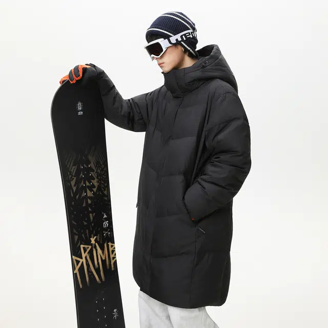 洋气先生 美式高街潮牌户外日常通勤纯色拉中长款工装无性别主义防风保暖连帽面包服简约潮流时尚百搭上衣外套羽绒服 男女同款