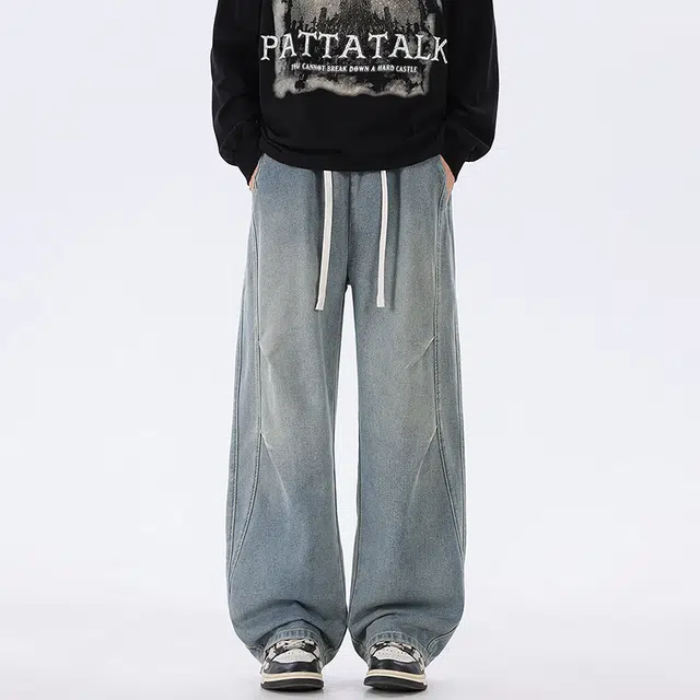 邦固依品 美式复古高街窄版水洗做旧休闲直筒百搭舒适垂感不紧绷显高显瘦牛仔裤 男女同款