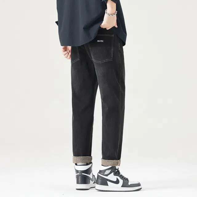 邦固依品 水洗做旧宽松直筒弹力舒适高街显瘦百搭垂坠感柔软牛仔裤 男款