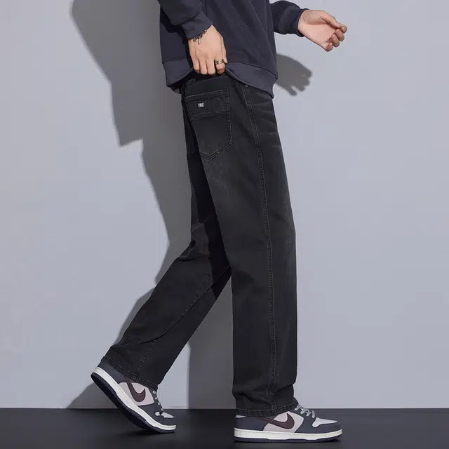 邦固依品 美式复古做旧百搭时尚显高显瘦款弹力宽松直筒潮牌水洗休闲牛仔裤 男款
