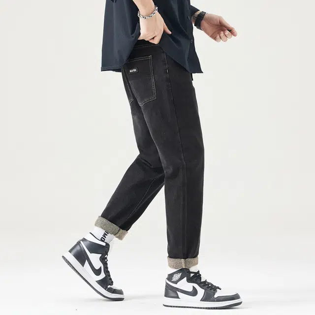 邦固依品 水洗做旧宽松直筒弹力舒适高街显瘦百搭垂坠感柔软牛仔裤 男款