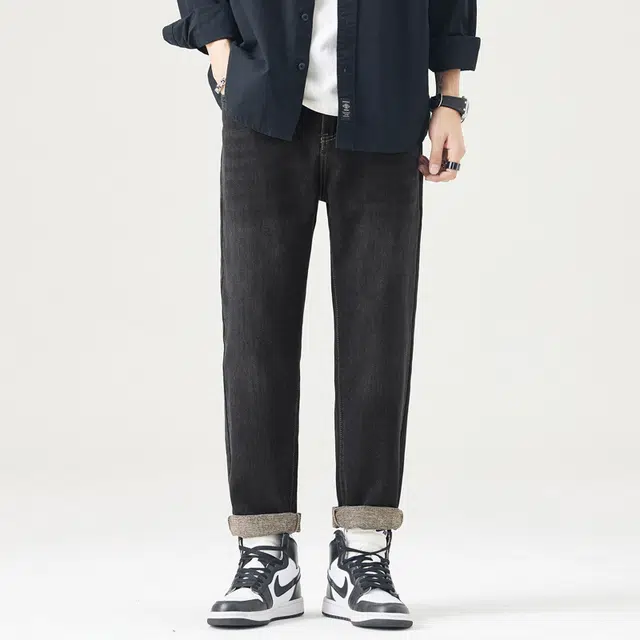邦固依品 水洗做旧宽松直筒弹力舒适高街显瘦百搭垂坠感柔软牛仔裤 男款