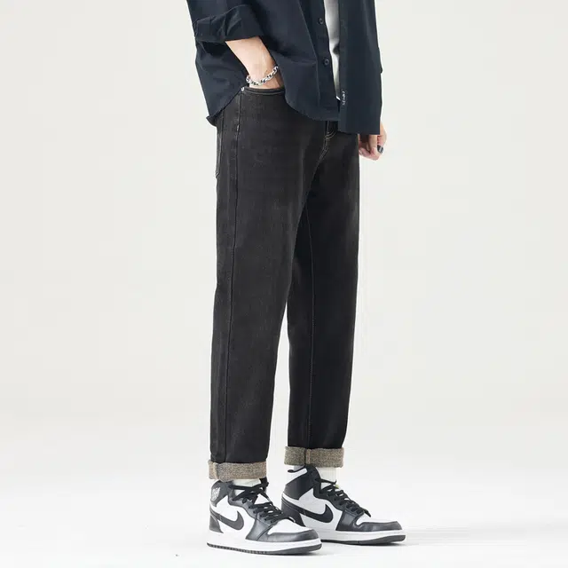 邦固依品 水洗做旧宽松直筒弹力舒适高街显瘦百搭垂坠感柔软牛仔裤 男款