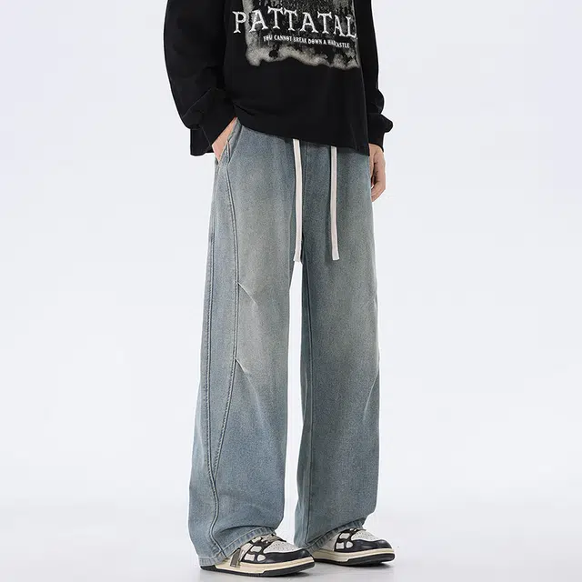 邦固依品 美式复古高街窄版水洗做旧休闲直筒百搭舒适垂感不紧绷显高显瘦牛仔裤 男女同款