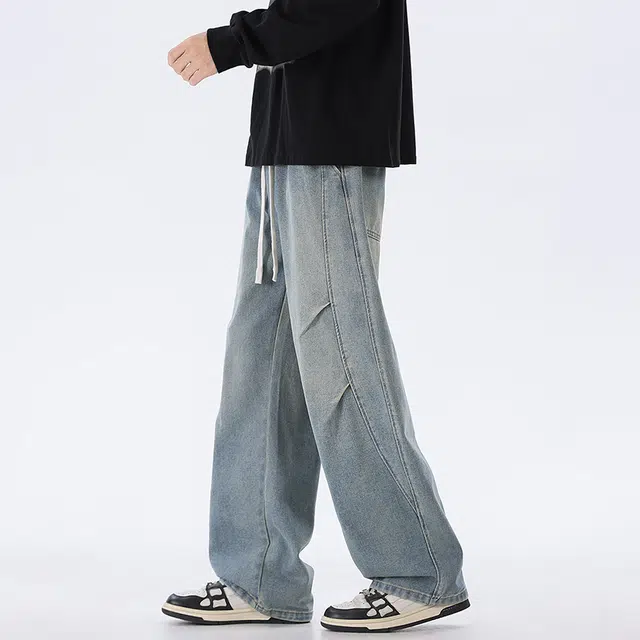 邦固依品 美式复古高街窄版水洗做旧休闲直筒百搭舒适垂感不紧绷显高显瘦牛仔裤 男女同款