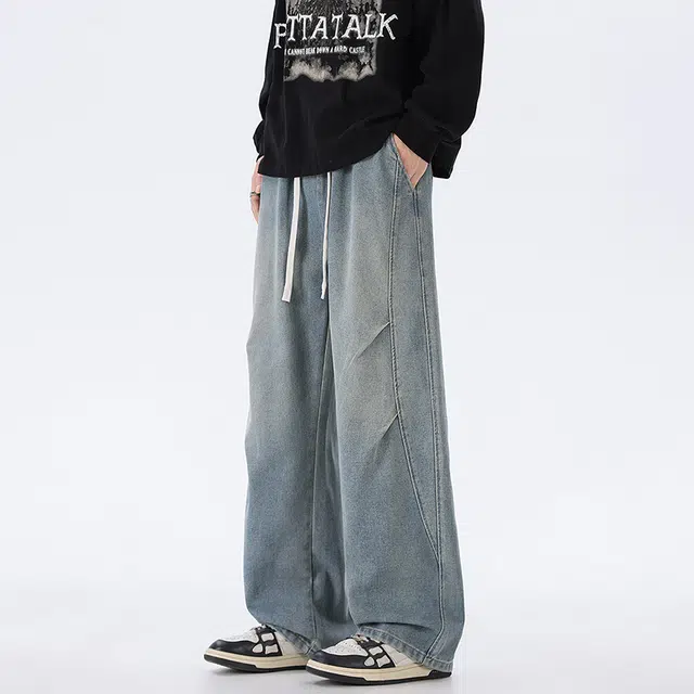 邦固依品 美式复古高街窄版水洗做旧休闲直筒百搭舒适垂感不紧绷显高显瘦牛仔裤 男女同款