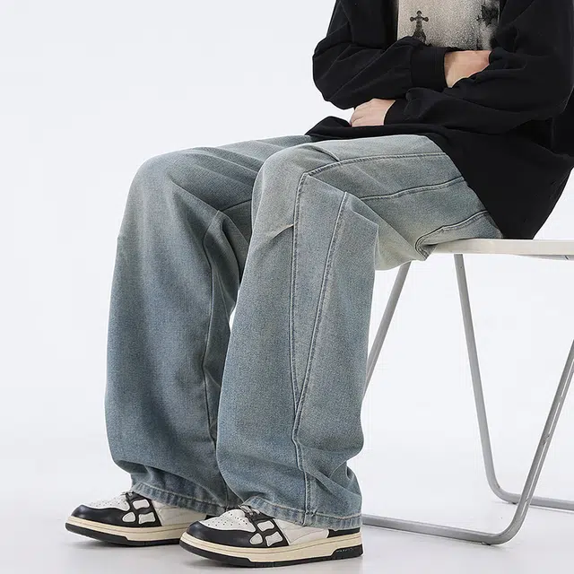 邦固依品 美式复古高街窄版水洗做旧休闲直筒百搭舒适垂感不紧绷显高显瘦牛仔裤 男女同款