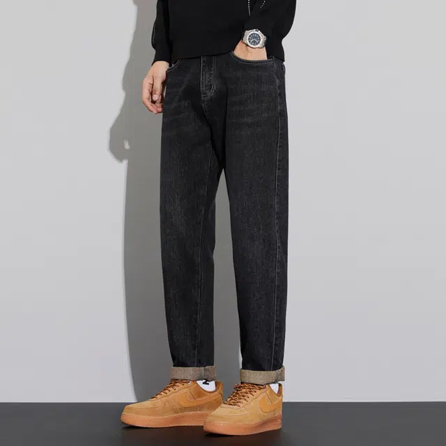 邦固依品 美式潮牌高街复古水洗做旧宽松百搭舒透气免烫抗皱休闲直筒牛仔裤 男款