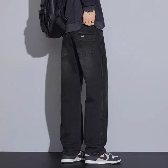 邦固依品 美式复古做旧百搭时尚显高显瘦款弹力宽松直筒潮牌水洗休闲牛仔裤 男款