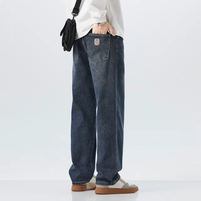 邦固依品 美式复古高街风水洗做旧直筒舒适百搭显高显瘦牛仔裤 男款