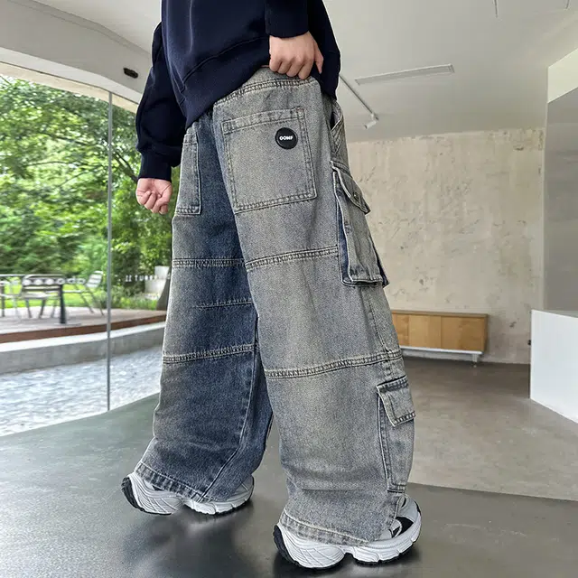 俞兆林牛仔裤 高级感潮流渐变多口袋设计工装直筒休闲裤儿童春秋款痞帅男童复古时尚百搭耐磨