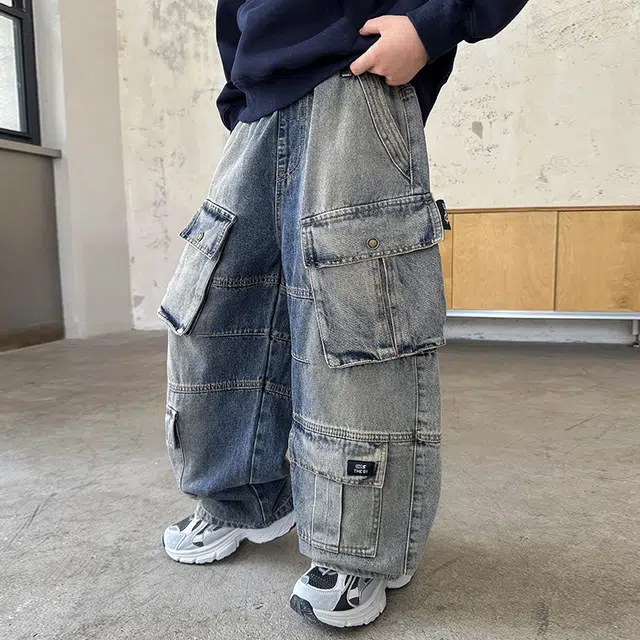 俞兆林牛仔裤 高级感潮流渐变多口袋设计工装直筒休闲裤儿童春秋款痞帅男童复古时尚百搭耐磨