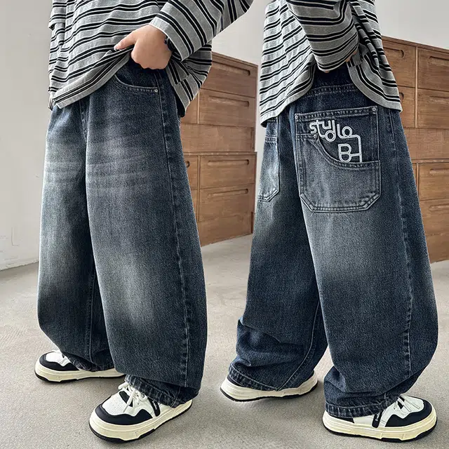 俞兆林牛仔裤 韩范潮流个性印花男童春秋冬款宽松裤子儿童时尚帅气休闲百搭舒适透气直筒