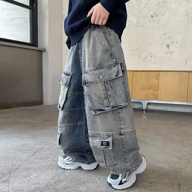 俞兆林牛仔裤 高级感潮流渐变多口袋设计工装直筒休闲裤儿童春秋款痞帅男童复古时尚百搭耐磨