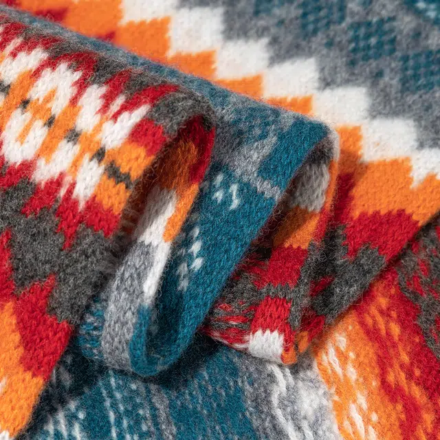 一米画纱 色彩斑斓针织工艺北欧风高级气质撞色条纹提花时尚外搭保暖护颈 绵羊毛 绒线围巾 男女同款情侣款