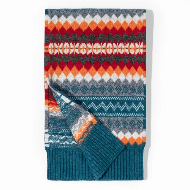 一米画纱 色彩斑斓针织工艺北欧风高级气质撞色条纹提花时尚外搭保暖护颈 绵羊毛 绒线围巾 男女同款情侣款