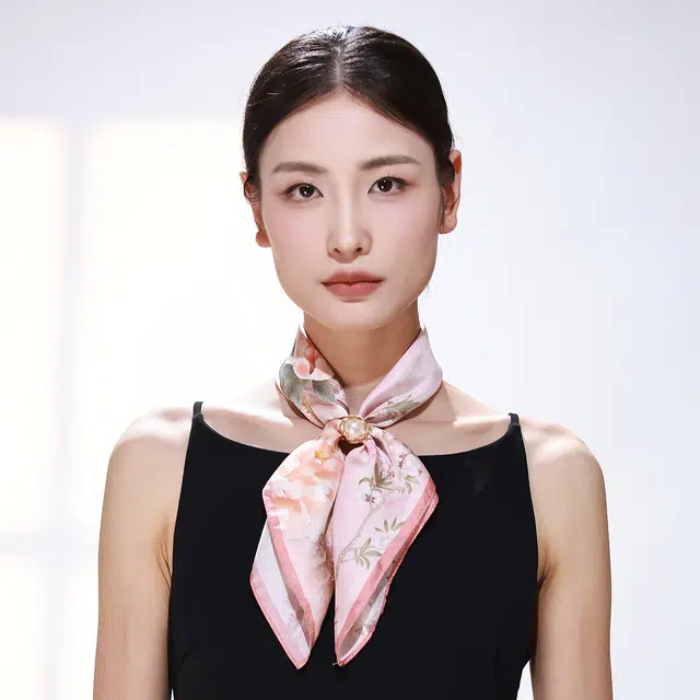 一米画纱 优雅中式花朵图案精致真丝材质高品质斜纹绸印花方巾如画系列 桑蚕丝 丝巾 女款