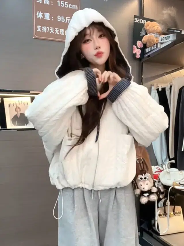 邦固依品 加棉加厚连帽外套女秋冬款韩版休闲宽松显瘦小个子棉衣棉服 女款