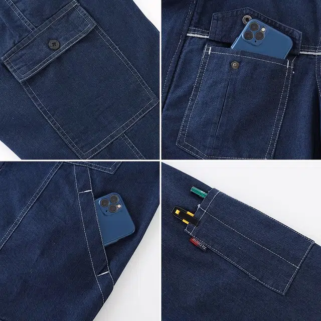 邦固依品 牛仔工作服男夏季薄款透气拉链大口袋工厂车间电焊工劳保服休闲运动套装 男女同款