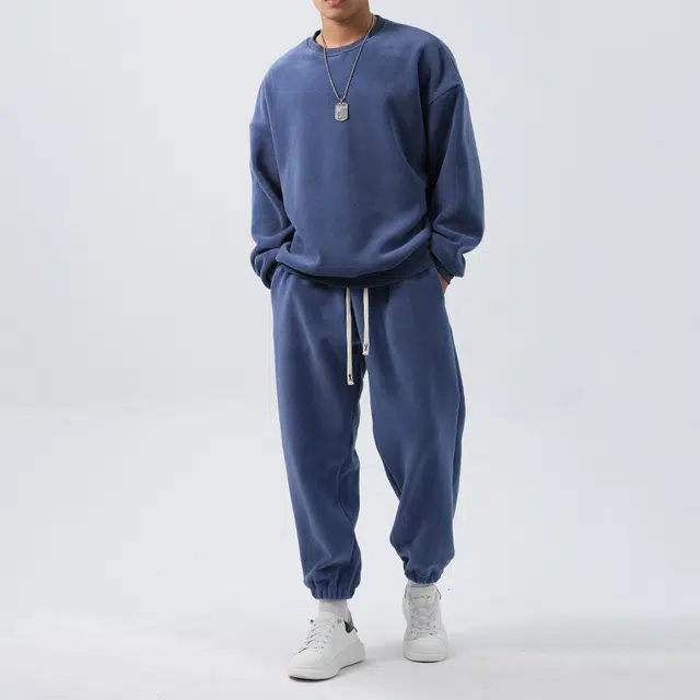 邦固依品 美式休闲运动男加厚摇粒绒二件套健身秋冬季圆领加绒长裤卫衣套装 男款