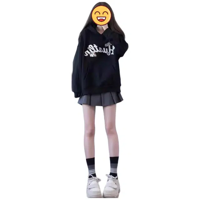 邦固依品 可甜可盐小个子显瘦裙加绒卫衣外套高腰半身裙百褶裙两件套女裙装套装 女款