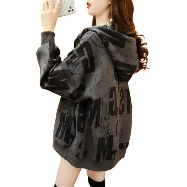 邦固依品 春秋薄款连帽大码宽松休闲百搭拉链开衫外套时尚舒适上衣卫衣 女款