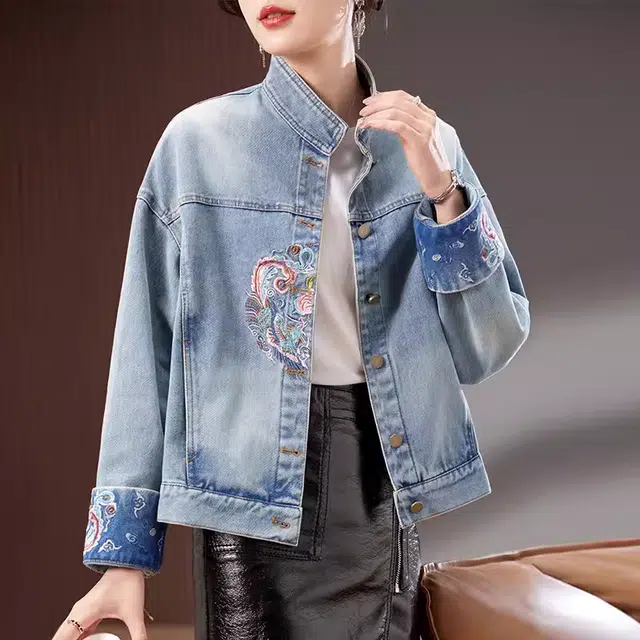 邦固依品 春秋流行款中式轻国风小个子休闲短款夹克女上衣牛仔外套 女款