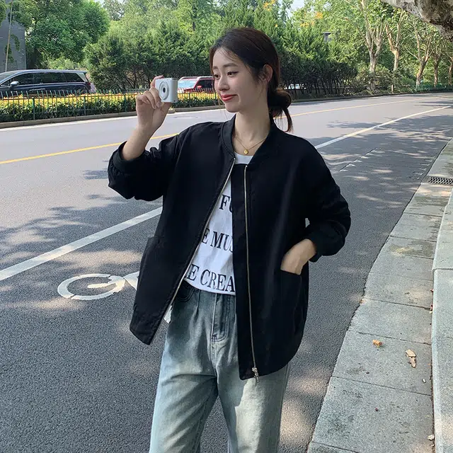 邦固依品 休闲外套女春秋款宽松显瘦长袖小个子洋气百搭短款棒球服开衫夹克 女款