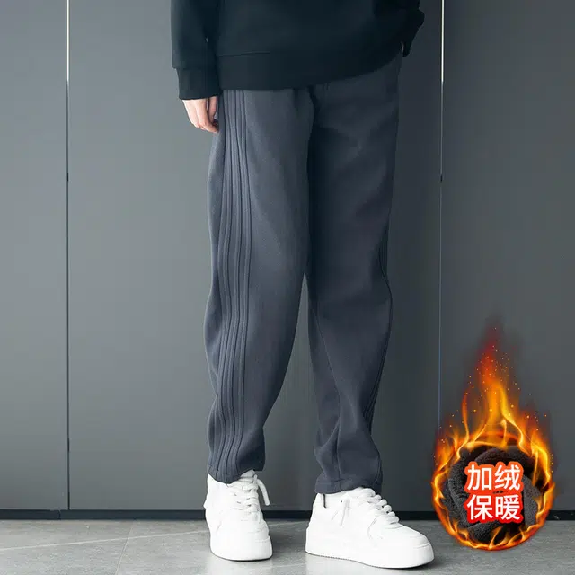 邦固依品 重磅卫裤男士春秋冬季宽松直筒加绒加厚长裤子运动裤休闲裤 男款