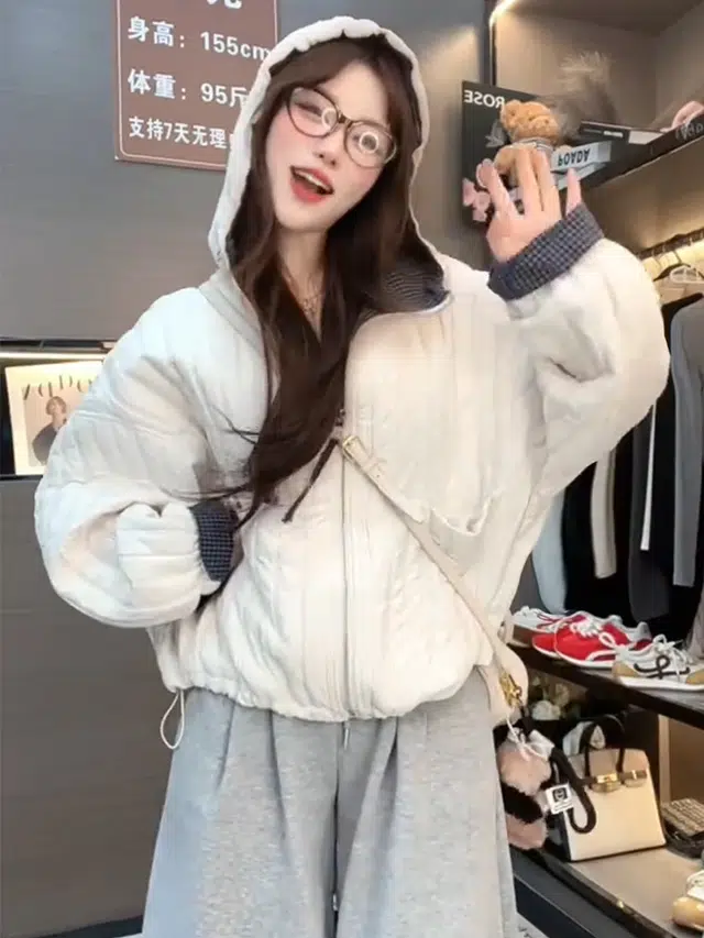 邦固依品 加棉加厚连帽外套女秋冬款韩版休闲宽松显瘦小个子棉衣棉服 女款