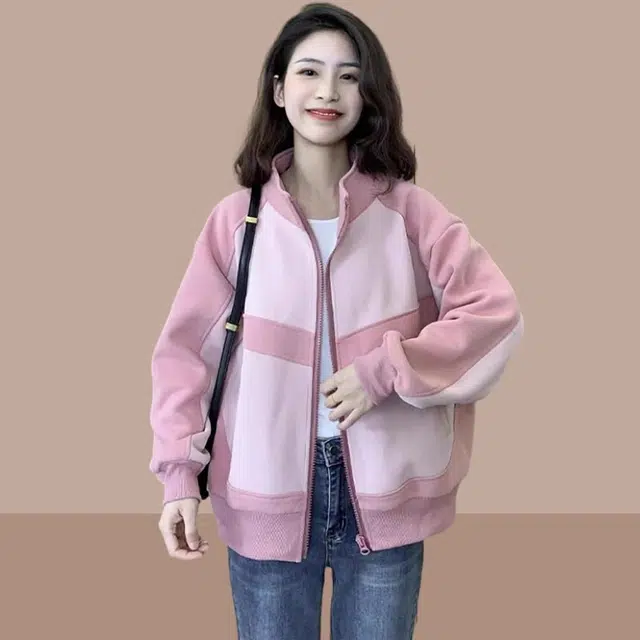 邦固依品 拼色棒球服外套女装春秋款宽松开衫小个子夹克上衣卫衣 女款