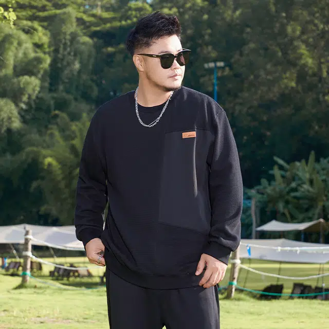 乔拉格 加肥加大码 休闲华夫格拼接卫衣 男女同款