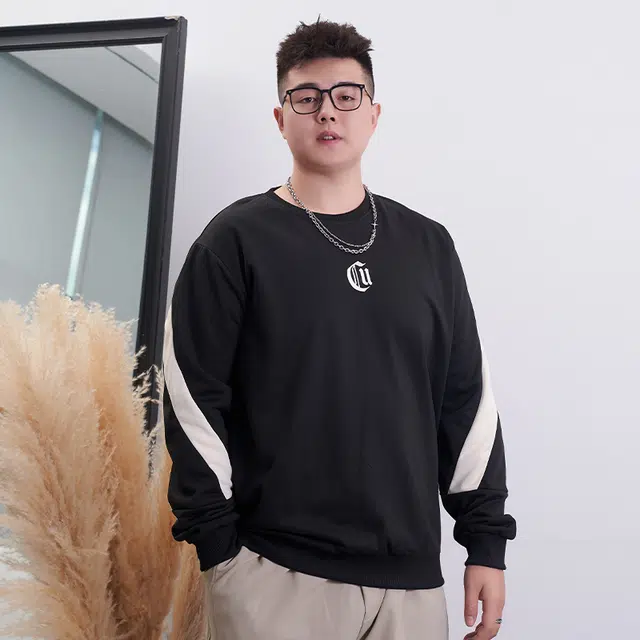 乔拉格 大码男装 绣花拼接加肥加卫衣 男女同款