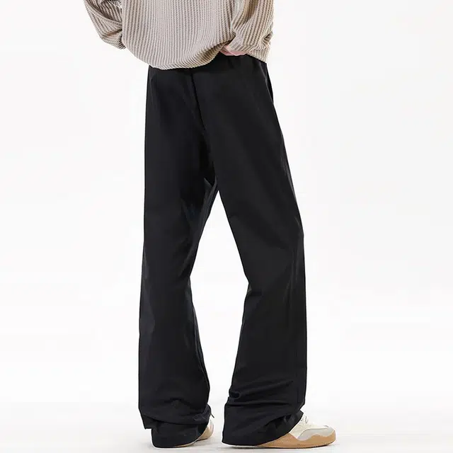 么宁 纯色校园风裤子春秋美式显瘦微喇休闲裤 男女同款