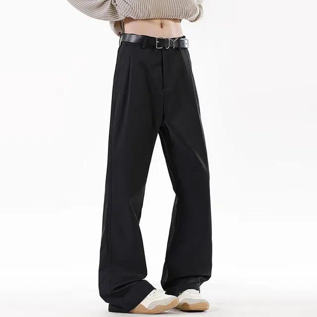 么宁 纯色校园风裤子春秋美式显瘦微喇休闲裤 男女同款