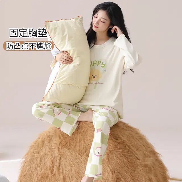 帕兰朵 春秋季纯棉长袖长裤学生家居服可外穿可爱韩版舒适女 睡衣套装 女款