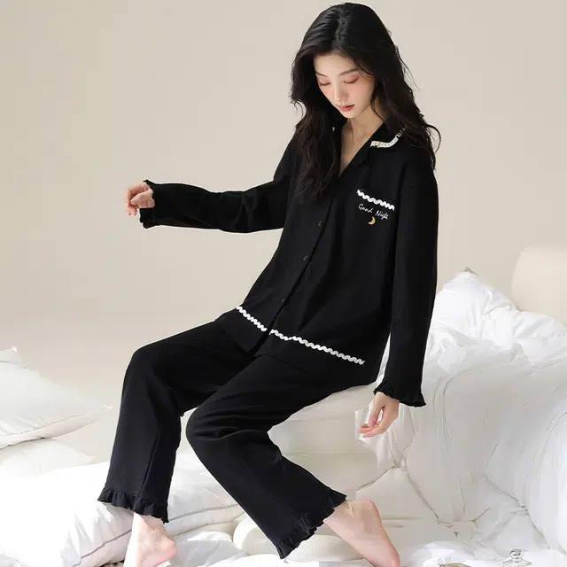 帕兰朵 春秋柔软棉女长袖开衫家居服纯棉大码可外穿空调服舒适睡衣套装 女款