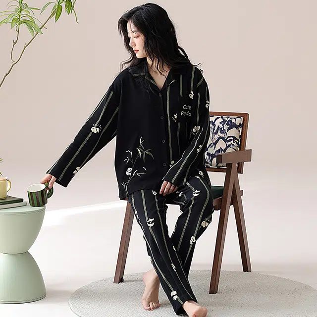 帕兰朵 春秋季纯棉长袖长裤女士可爱卡通全棉家居服柔软舒适睡衣套装 女款