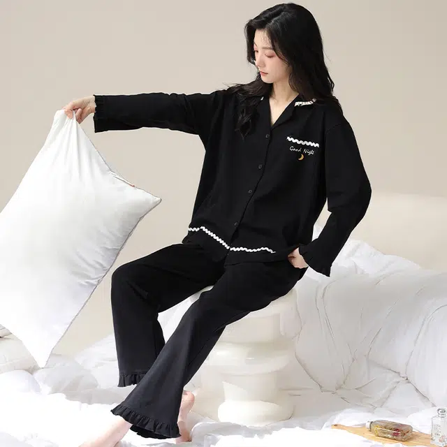 帕兰朵 春秋柔软棉女长袖开衫家居服纯棉大码可外穿空调服舒适睡衣套装 女款