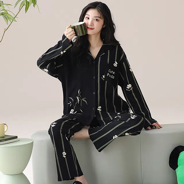 帕兰朵 春秋季纯棉长袖长裤女士可爱卡通全棉家居服柔软舒适睡衣套装 女款