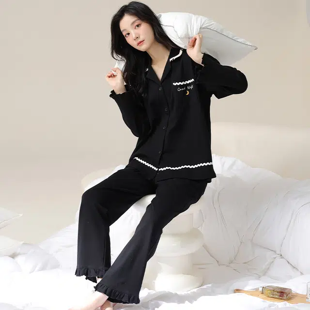 帕兰朵 春秋柔软棉女长袖开衫家居服纯棉大码可外穿空调服舒适睡衣套装 女款