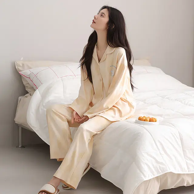 帕兰朵 春秋季纯棉长袖长裤可爱卡通小熊大码宽松家居服外穿睡衣套装 女款