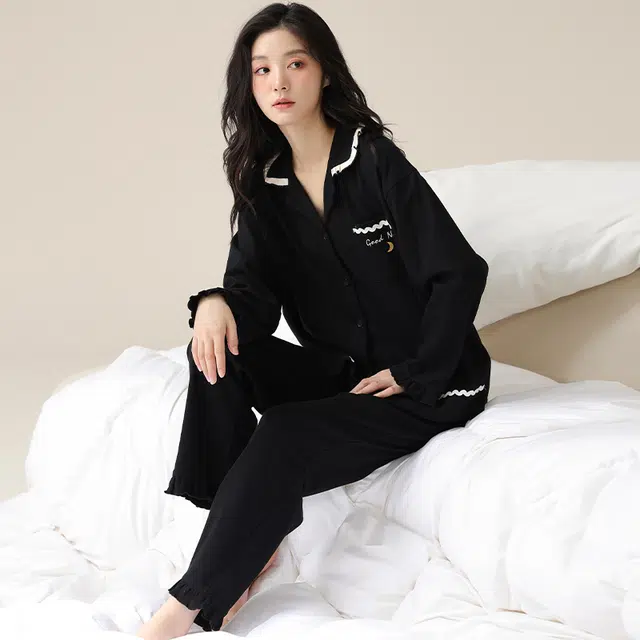 帕兰朵 春秋柔软棉女长袖开衫家居服纯棉大码可外穿空调服舒适睡衣套装 女款