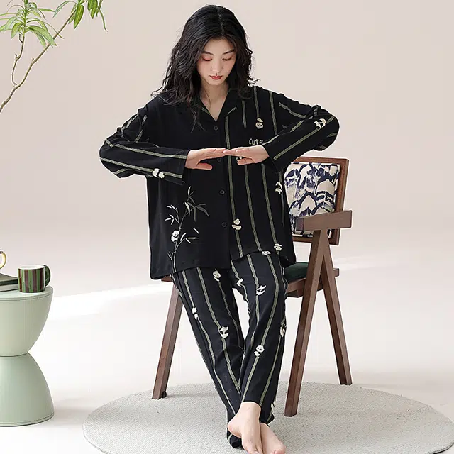 帕兰朵 春秋季纯棉长袖长裤女士可爱卡通全棉家居服柔软舒适睡衣套装 女款