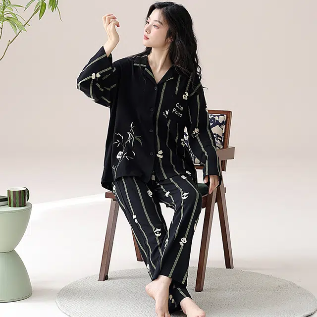 帕兰朵 春秋季纯棉长袖长裤女士可爱卡通全棉家居服柔软舒适睡衣套装 女款