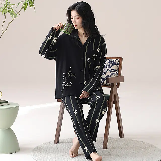 帕兰朵 春秋季纯棉长袖长裤女士可爱卡通全棉家居服柔软舒适睡衣套装 女款
